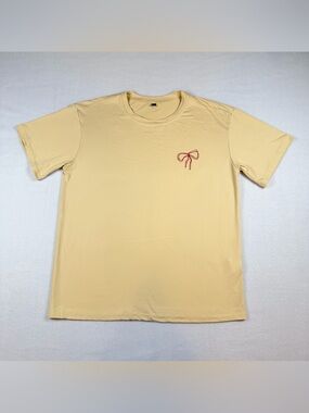 Kids Cream Short-Sleeve Tee with Red Bow Accent